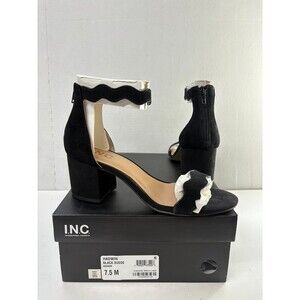 INC International Women’s Hadwin Black Suede Block Heel Zipper Sandals Size 7.5M